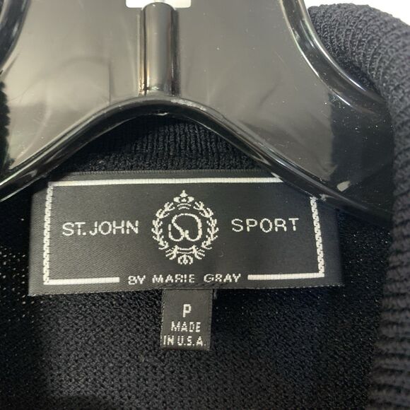 Vintage ST JOHN SPORT Marie Gray CLASSIC BLACK Full Zip WOOL KNIT SWEATER Petite - Picture 2 of 10